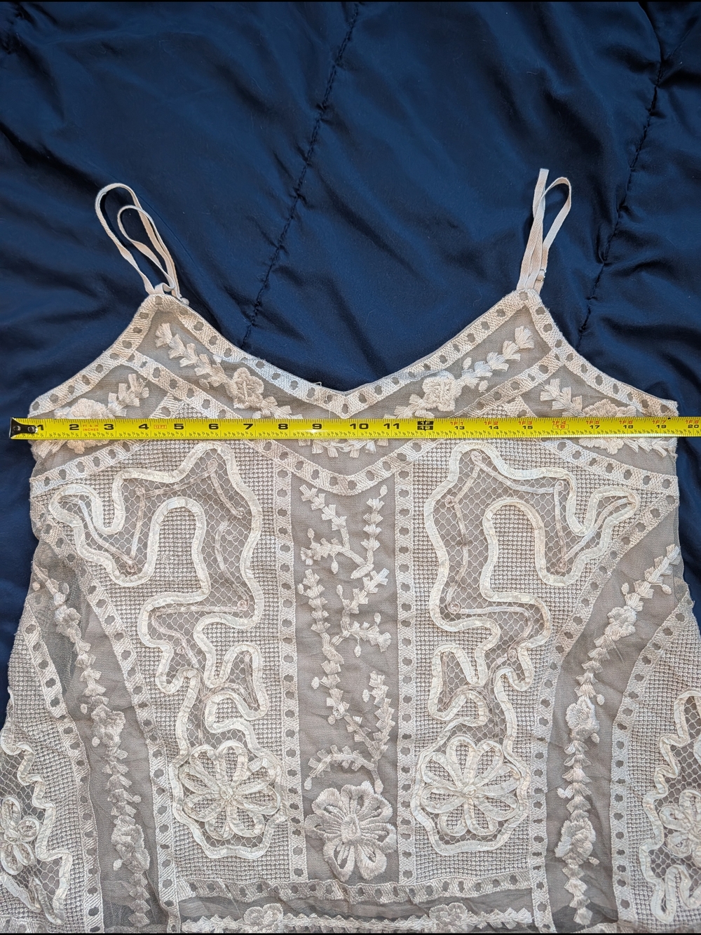 Soft Surroundings Cream Lace-Embroidered Camisole with Pom Trim